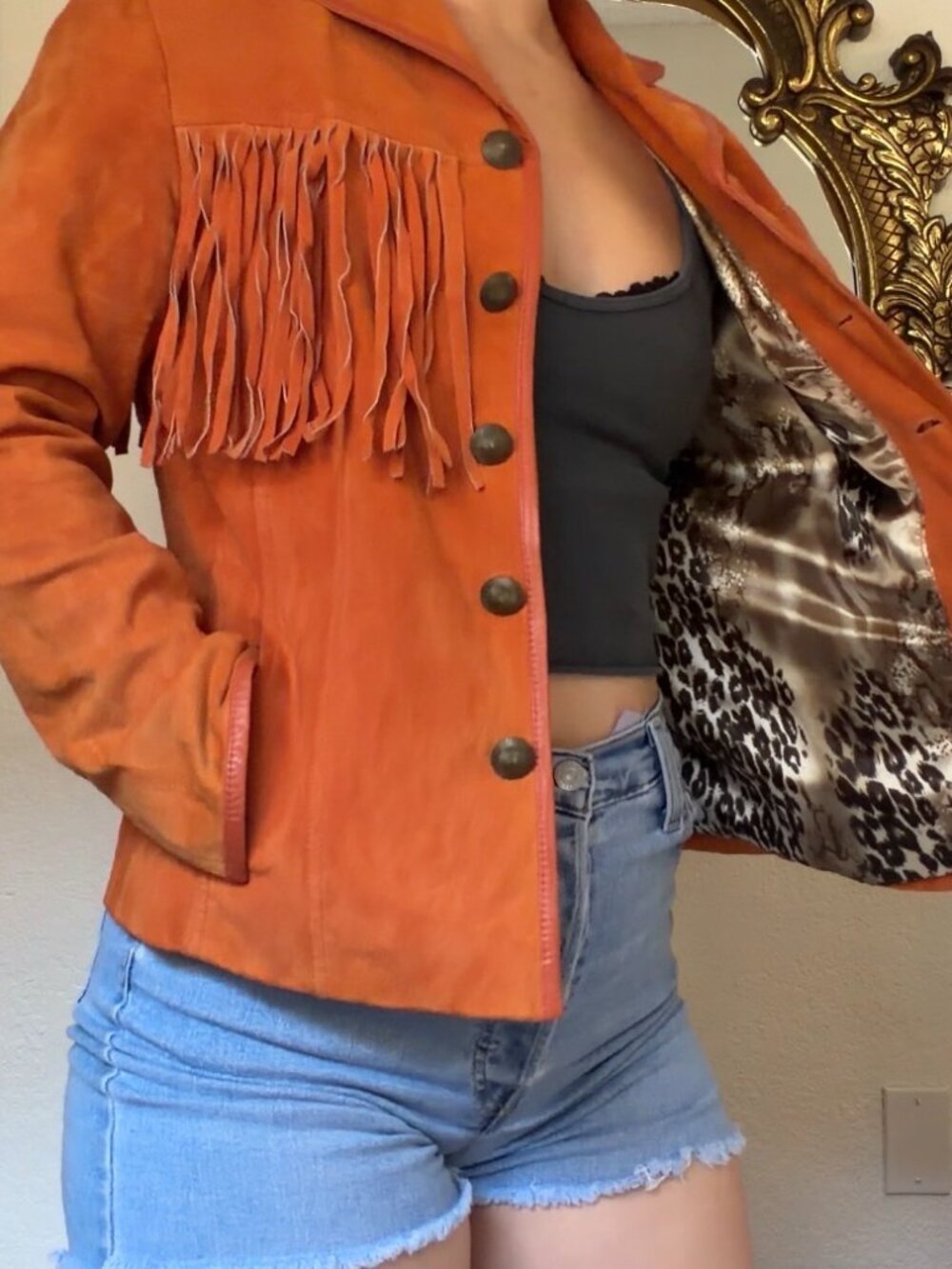 ORANGE SUEDE/LEATHER FRINGE JACKET